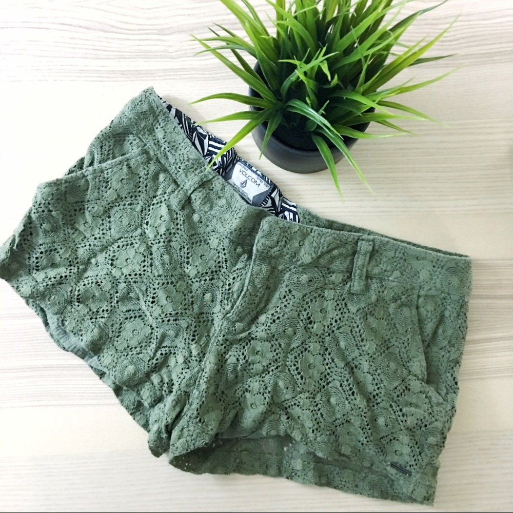Olive Green Volcom Lace Shorts